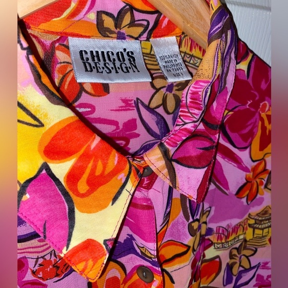 Vintage Chico's Hawaiian Floral Button Down Shirt, Women’s  Tropical Shirt - Picture 2 of 6